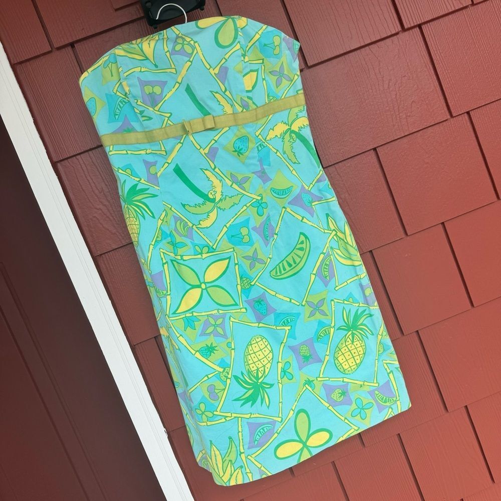 Lilly Pulitzer Strapless White Label Macadamia Nut House Fruit Pineapple Dress